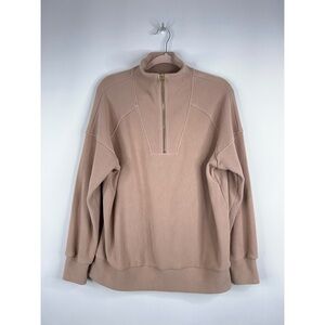 Varley Rhea Half Zip Sweatshirt Stucco Tan Beige Ribbed Relaxed Medium Leisure